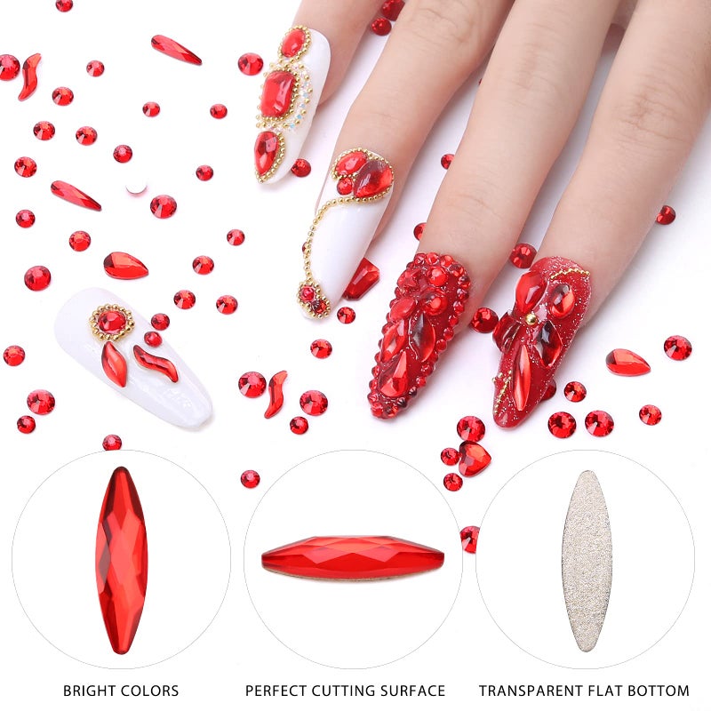 NIBIRU 120 Pcs Multi Shapes Glass AB Rhinestones For Nail Art Craft, Mix 12 Style FlatBack Crystals 3D Decorations Flat Back Stones Gems Set - Image 5